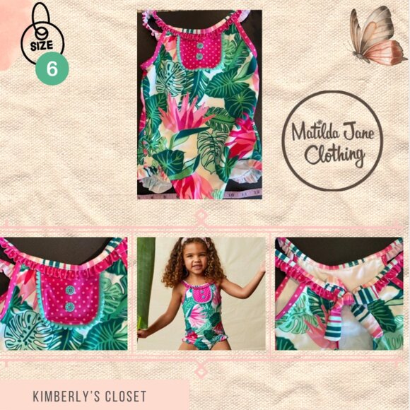 Matilda Jane girls size 6 Swimsuit with Floral Accents - Picture 3 of 7